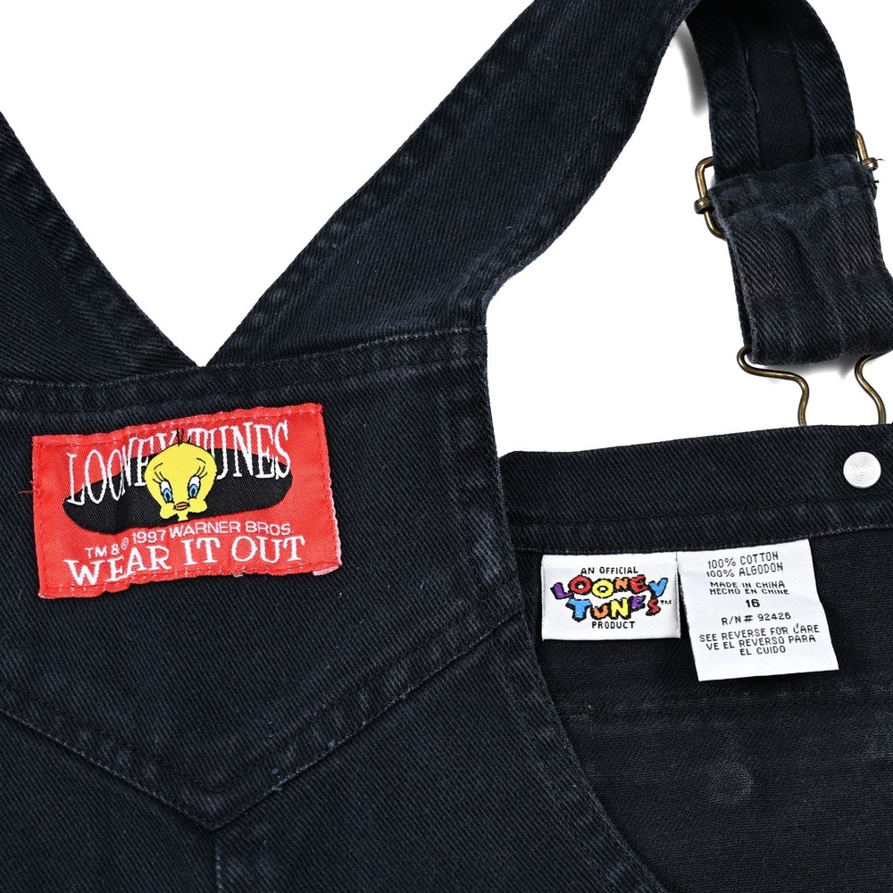 Vintage Looney Tunes Tweety Bird Overalls Womens 16 Dark Navy Embroidered 90s - Picture 11 of 11